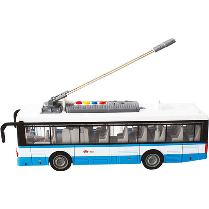 Městský trolejbus na setrvačník s osvětlením a zvukem - modrý