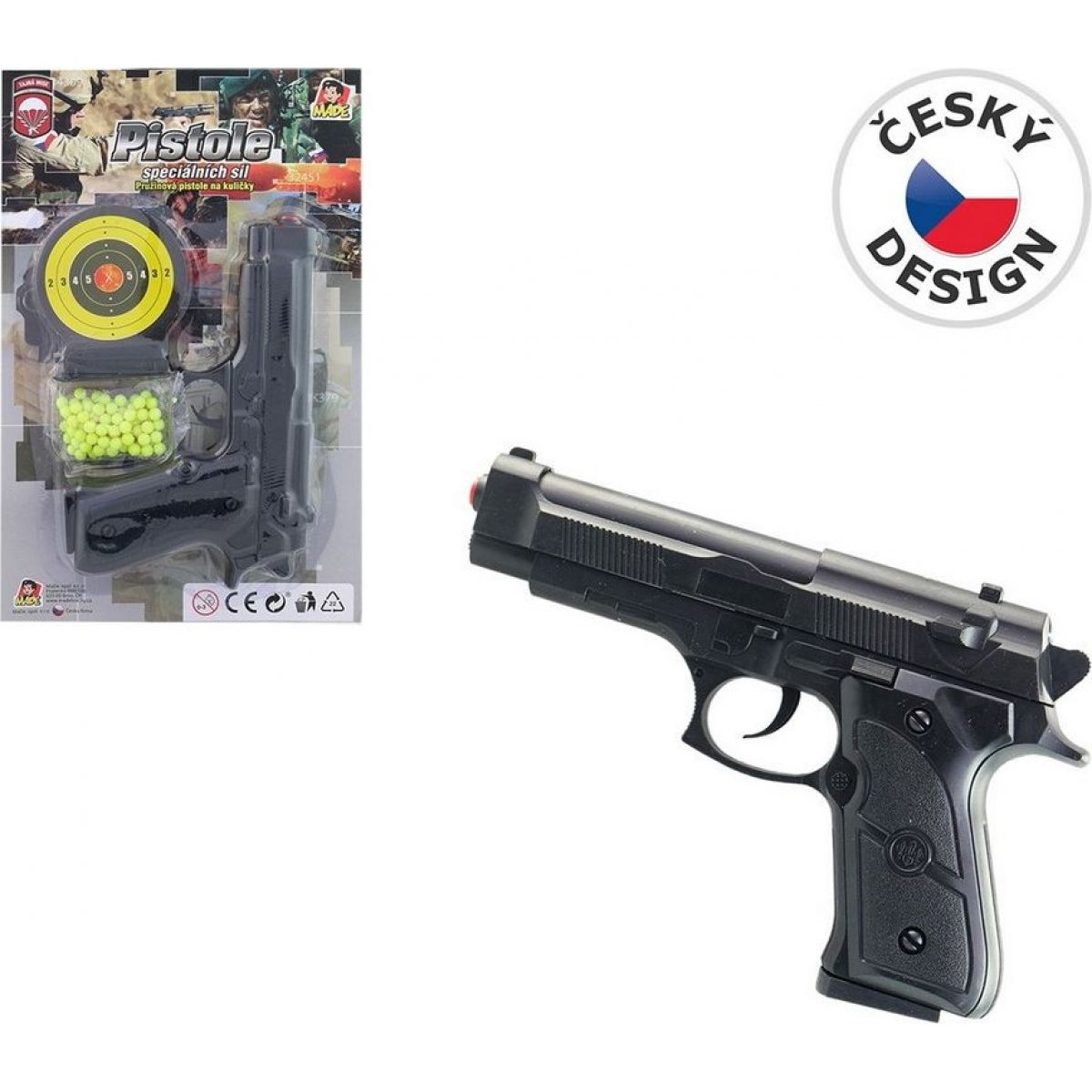 Pistolka na kartě s náhradními kuličkami 18 cm