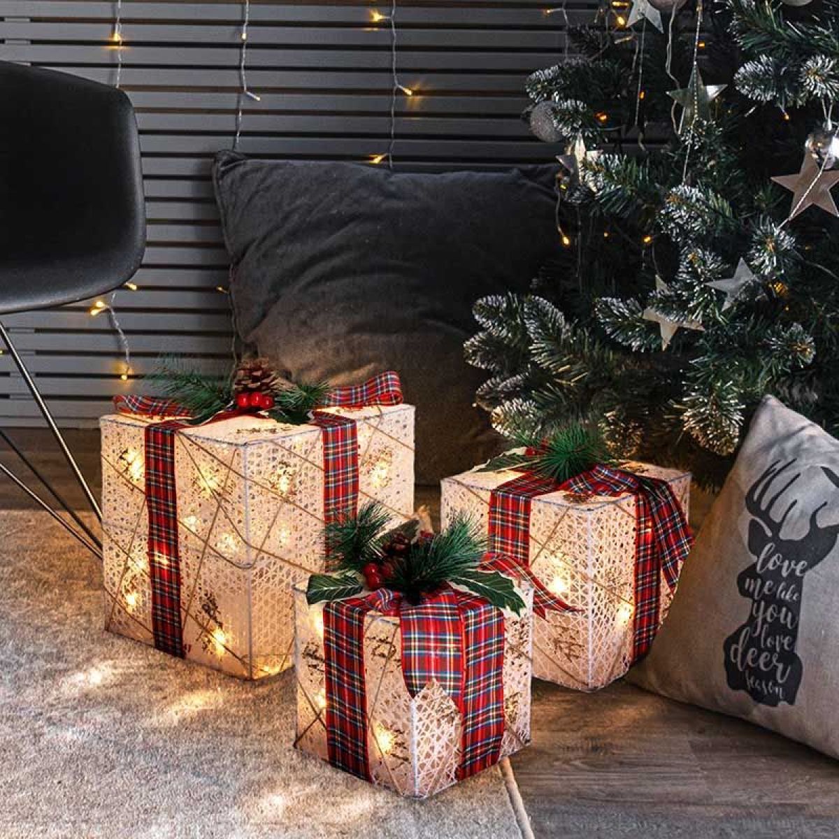 Solight Sada 3 LED vánočních dárků, 48x LED, IP44, 230V