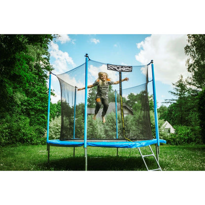 Spokey Jumper III Trampolína černo-modrá, průměr 305 cm s ochrannou sítí a žebříkem