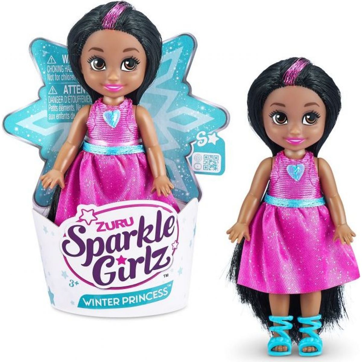 Zuru Sparkle Girlz Winter Princess růžové šaty-černé vlasy