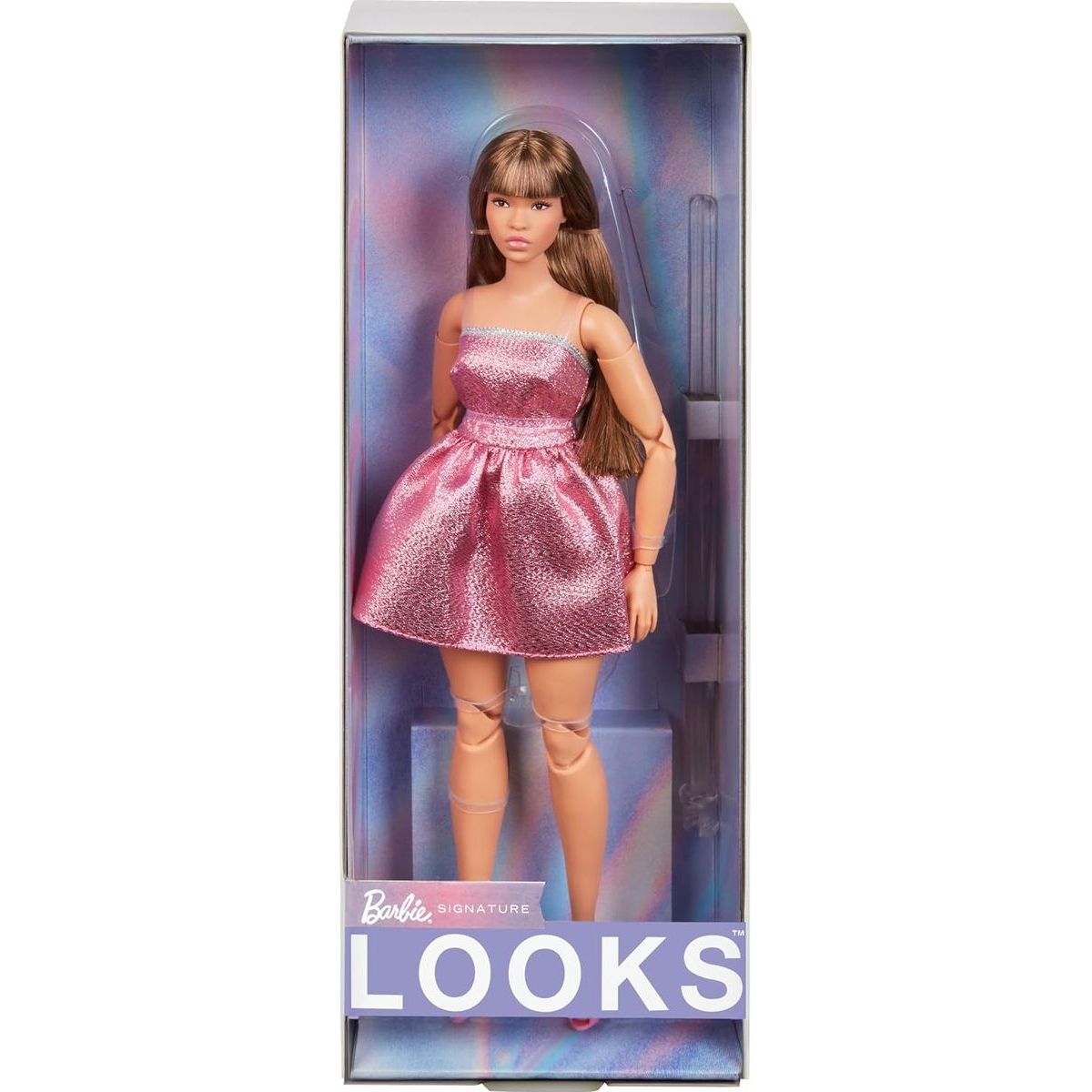 Mattel Barbie Looks brunetka v růžových mini šatech