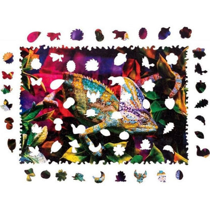 Puzzler Dřevěné barevné puzzle Úžasný chameleon