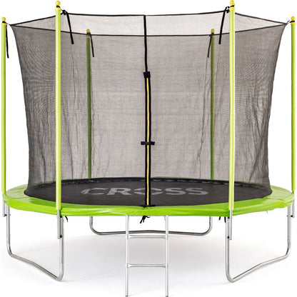 Trampolína CROSS se sítí a žebříkem, zelenočerná, 306x306x250cm - Poškozený obal