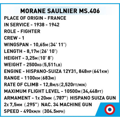 Cobi 5724 II. světová válka Morane-Saulnier MS.406 317 dílků