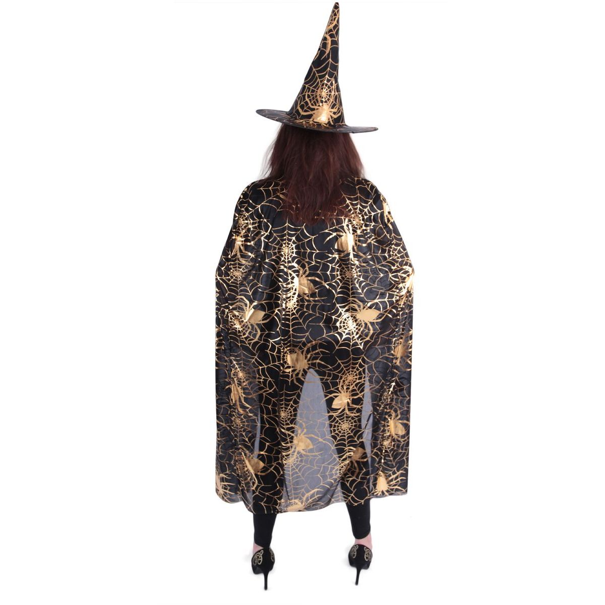 Rappa Čarodějnický plášť s kloboukem a pavučinou pro dospělé Halloween