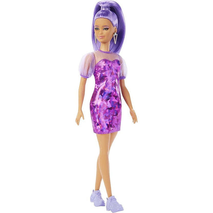 Barbie modelka 30 cm - zářivě fialové šaty