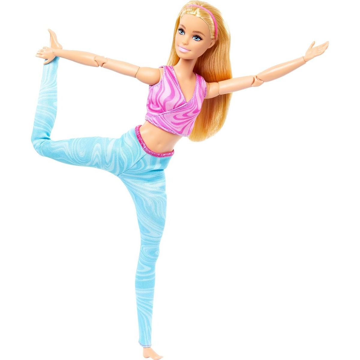 Mattel Barbie v pohybu - blondýnka v modrých legínách