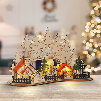 LED vánoční městečko s kostelem, 30 x 19 cm, 2 x AAA