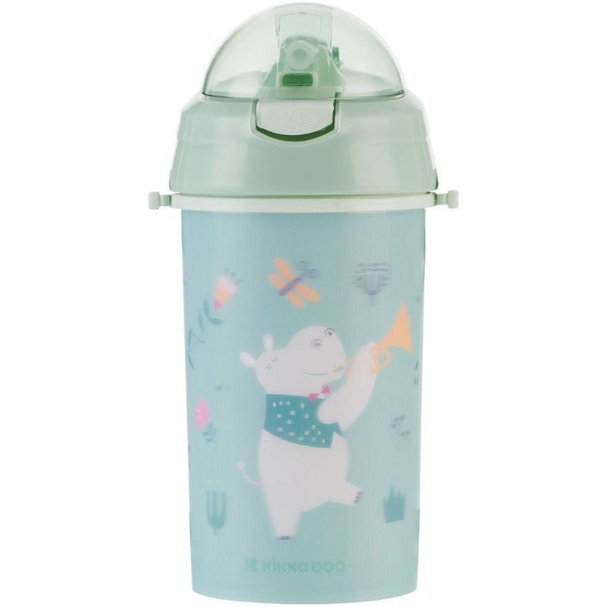 KikkaBoo Hrnek se silikonovým brčkem a popruhem 450ml Music Fest Mint