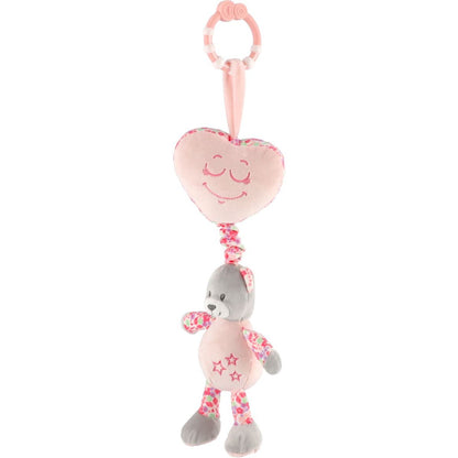 Teddies Medvěd se srdíčkem plyš se závěsem na postýlku 34 cm růžový