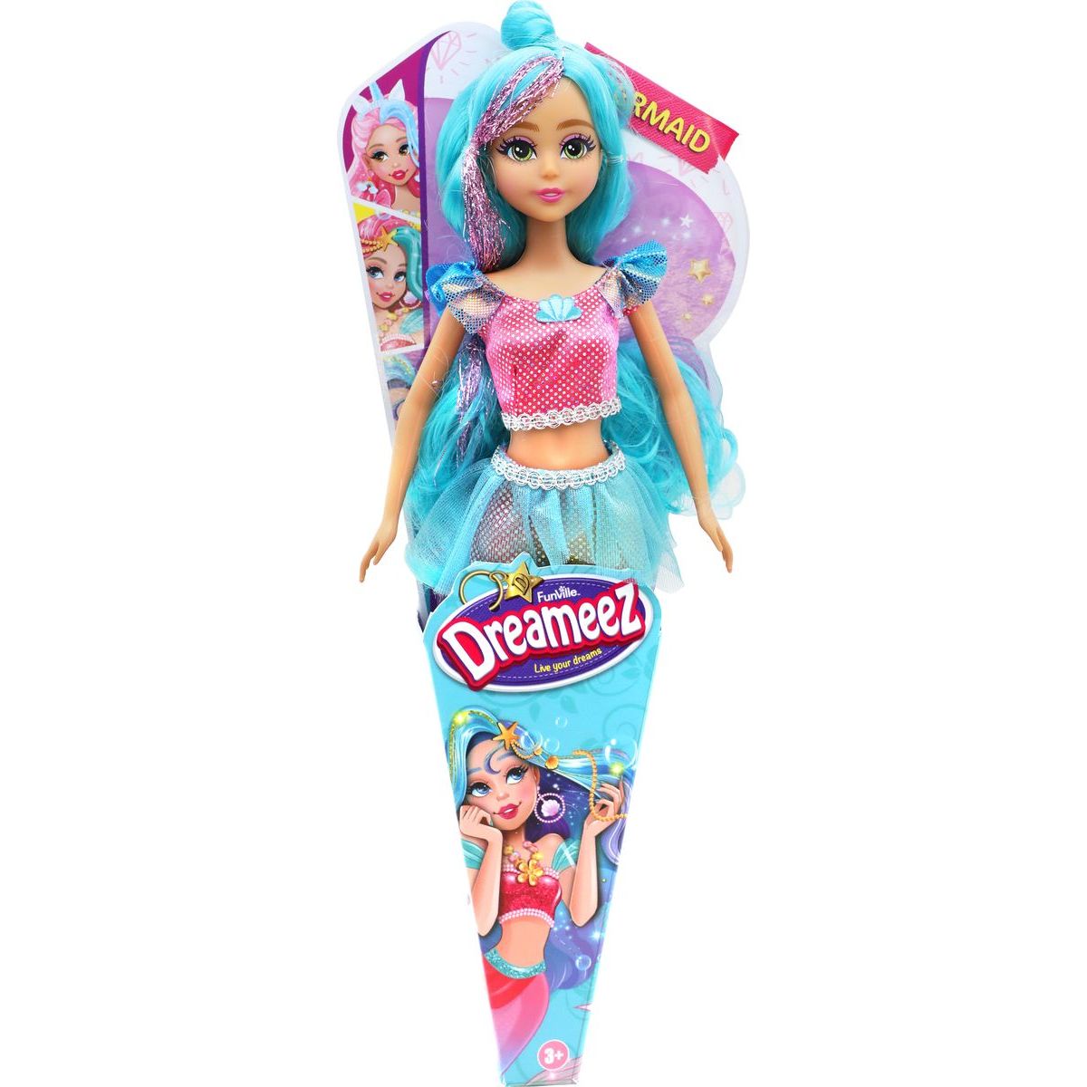 Funville Dreameez mořská panna v kornoutku modré vlásky