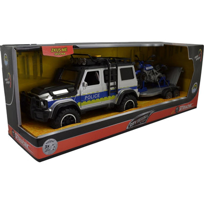 Sparkys CITY SERVICE CAR - 1:14 - Policejní auto s přívěsem a motorkou (se zvukem a světly)