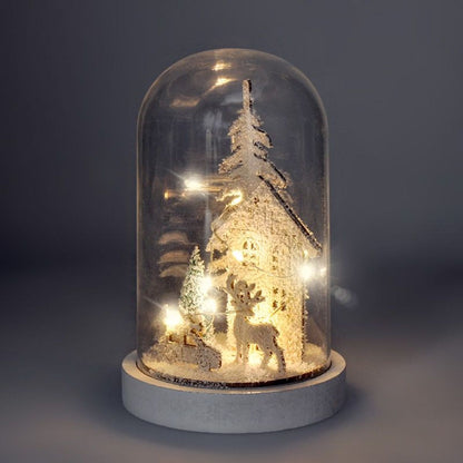 LED vánoční dekorace, zasněžená krajina s domkem, 18 cm, 10 x LED, 2 x AAA