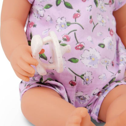 LullaBaby Panenka 35 cm v overalu s čelenkou Floral Lila