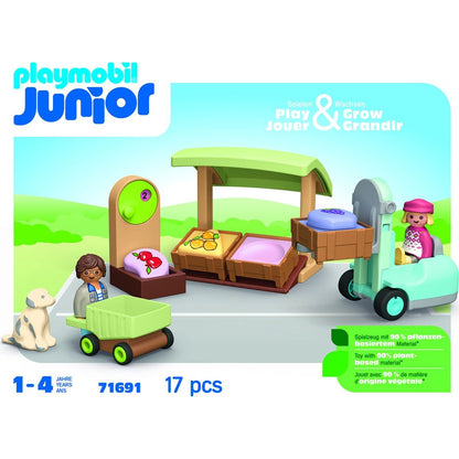 PLAYMOBIL® 71691 Junior: Stánek s biopotravinami a vysokozdvižný vozík