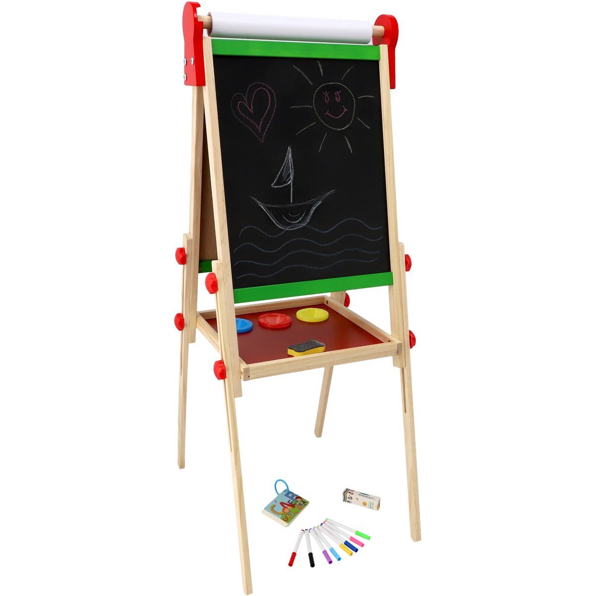 Teddies Tabule oboustranná magnetická dřevo černá-bílá 35x43cm s rolí papíru s doplňky v krabici 40x61cm