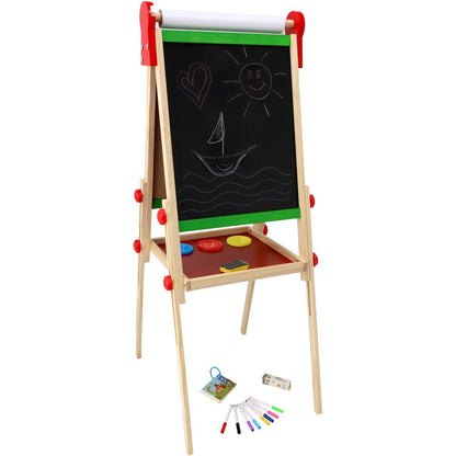 Teddies Tabule oboustranná magnetická dřevo černá-bílá 35x43cm s rolí papíru s doplňky v krabici 40x61cm