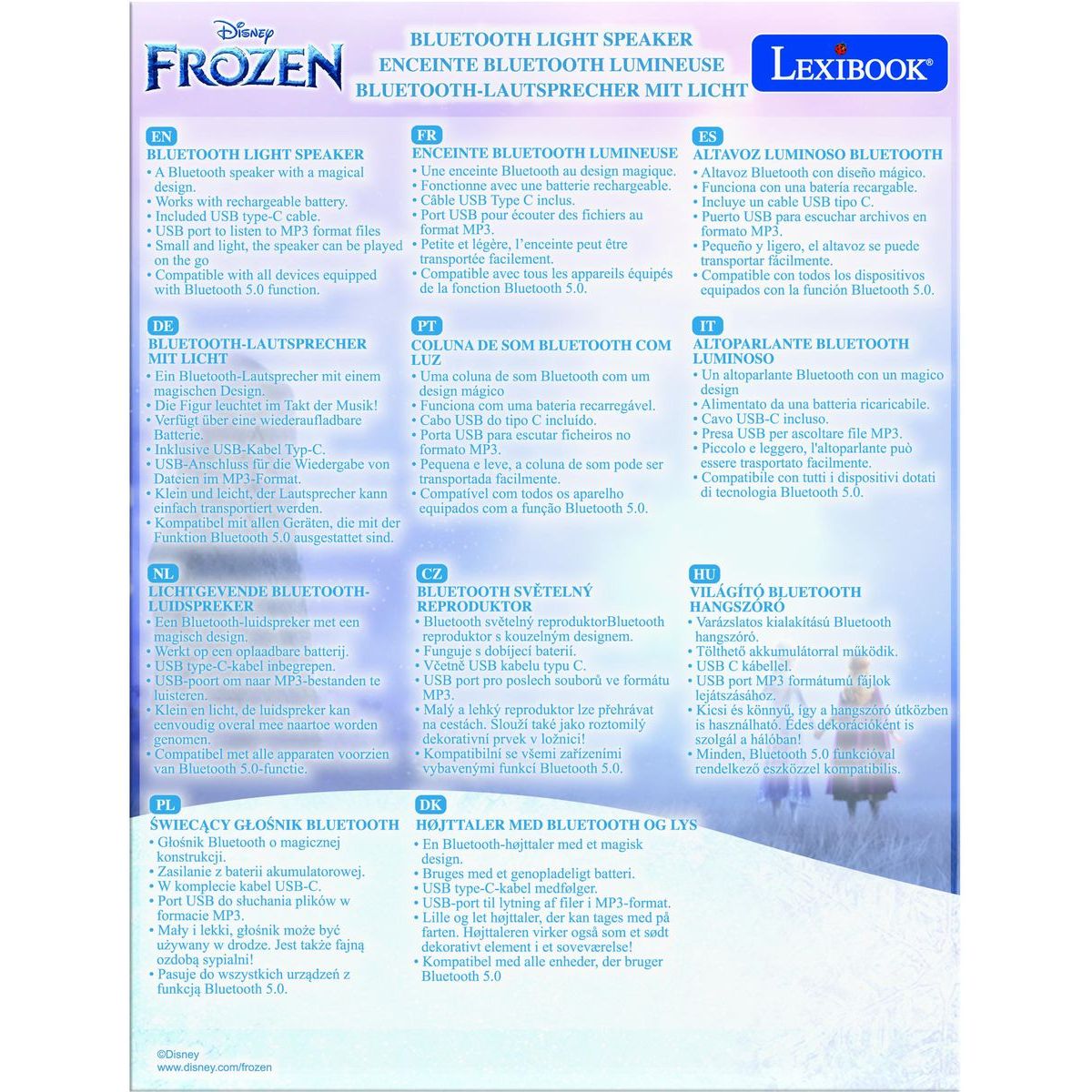 Lexibook Bluetooth reproduktor se svítící figurkou Elsa