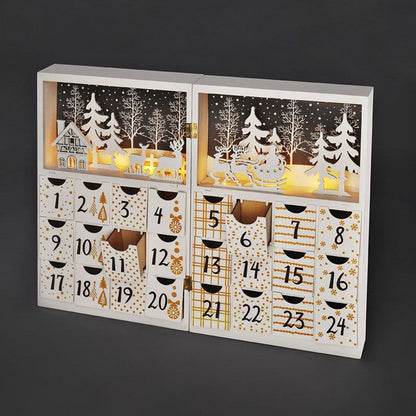 LED adventní kalendář - kniha, 8 x LED, 40 x 30 cm, 2 x AAA