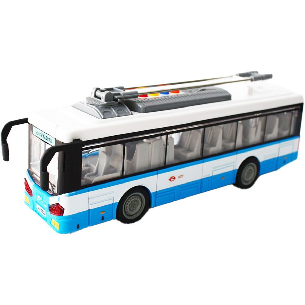 Městský trolejbus na setrvačník s osvětlením a zvukem - modrý