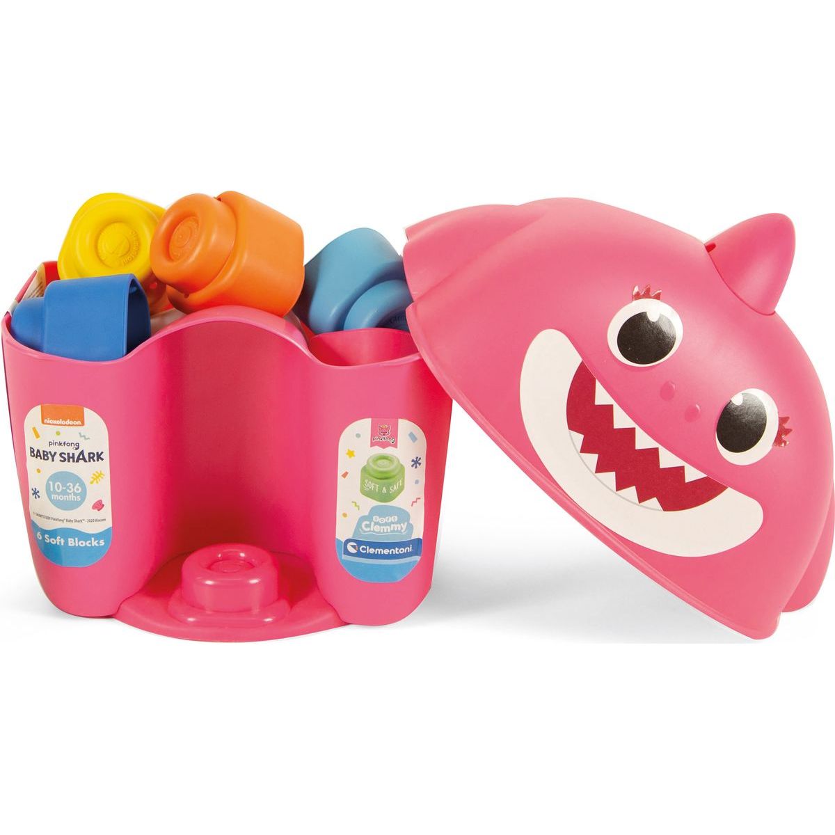 Clemmy baby Baby Shark Kyblík s kostkami růžový 6 dílků