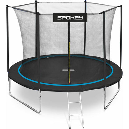 Spokey Jumper Trampolína černo-modrá, průměr 244 cm s ochrannou sítí a žebříkem
