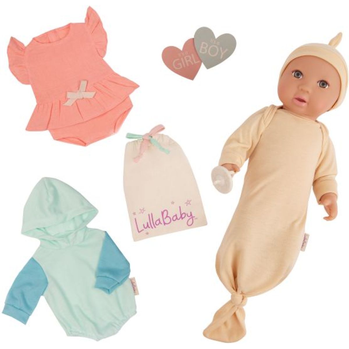 LullaBaby Panenka 35 cm s překvapením Gender Reveal
