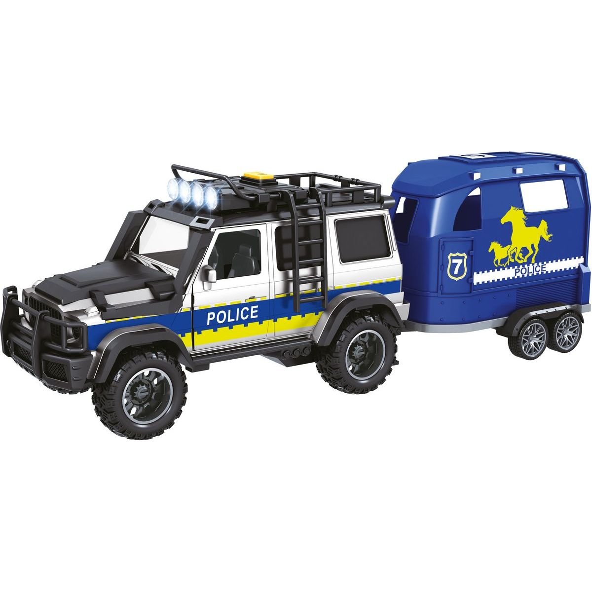 Sparkys CITY SERVICE CAR - 1:14 - Policejní auto s přívěsem a koněm (se zvukem a světly)