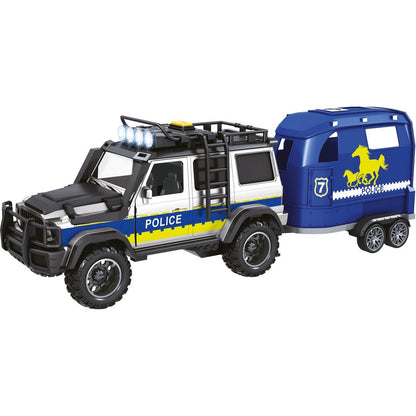 Sparkys CITY SERVICE CAR - 1:14 - Policejní auto s přívěsem a koněm (se zvukem a světly)