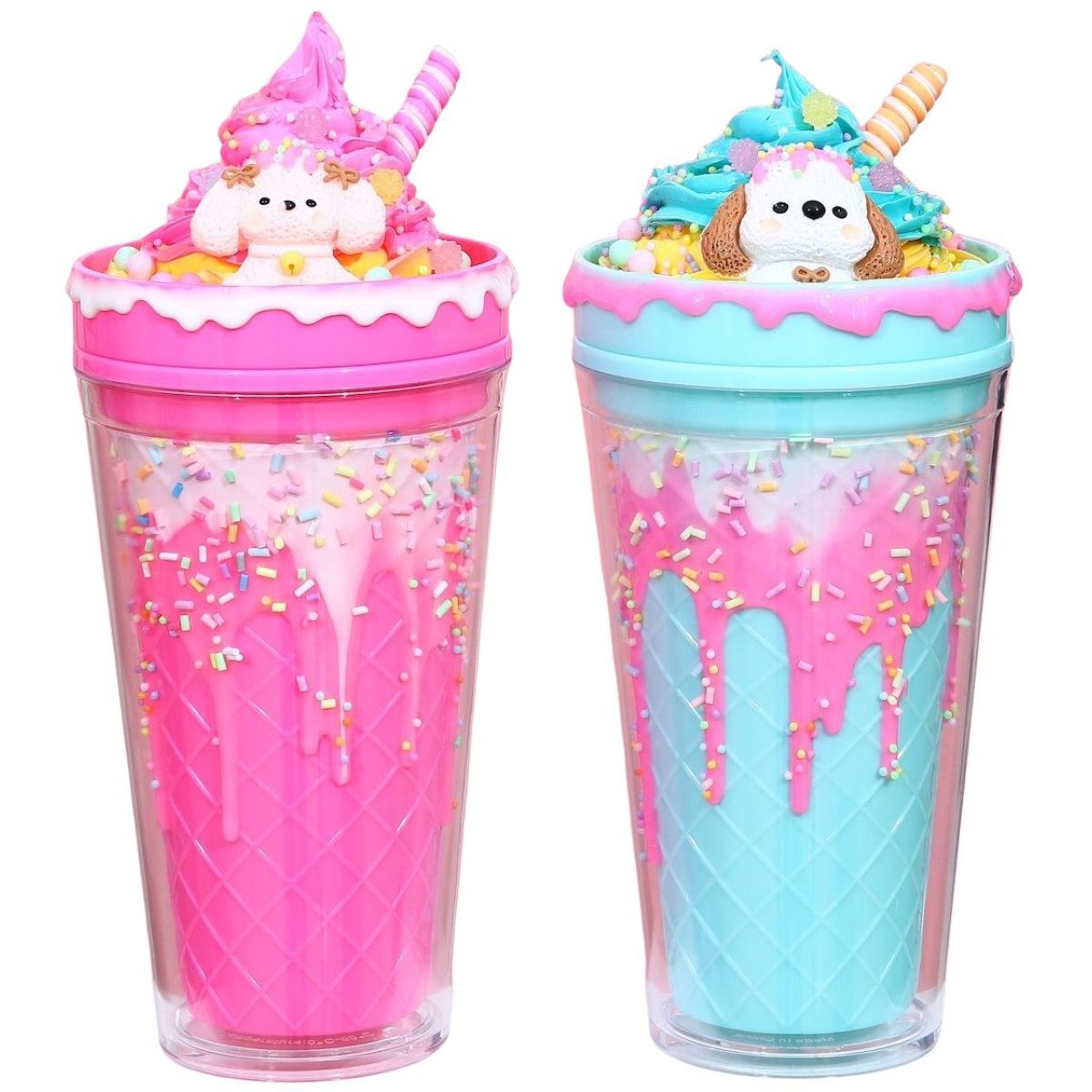 Sparkys Kelímek s víčkem a brčkem Zmrzlinový Pejsek 480ml - růžová