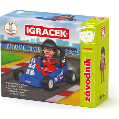 Igráček Závodník - figurka s modrou motokárou