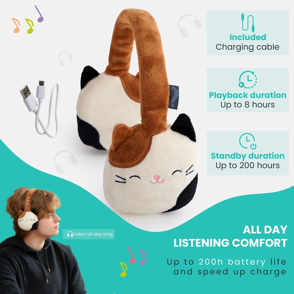 Squishmallows Plush Bluetooth Headphones - Cam