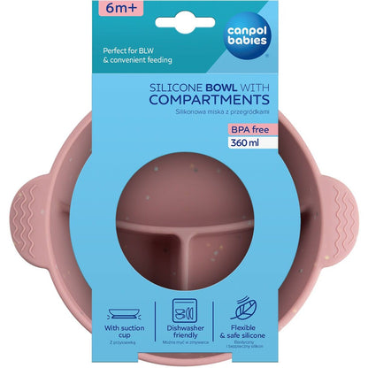 Canpol babies Silikonová dělená miska s přísavkou Dots 360 ml růžová