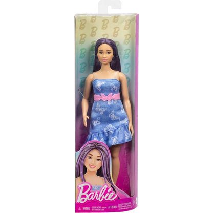 Barbie Modelka - modré šaty s motýlky