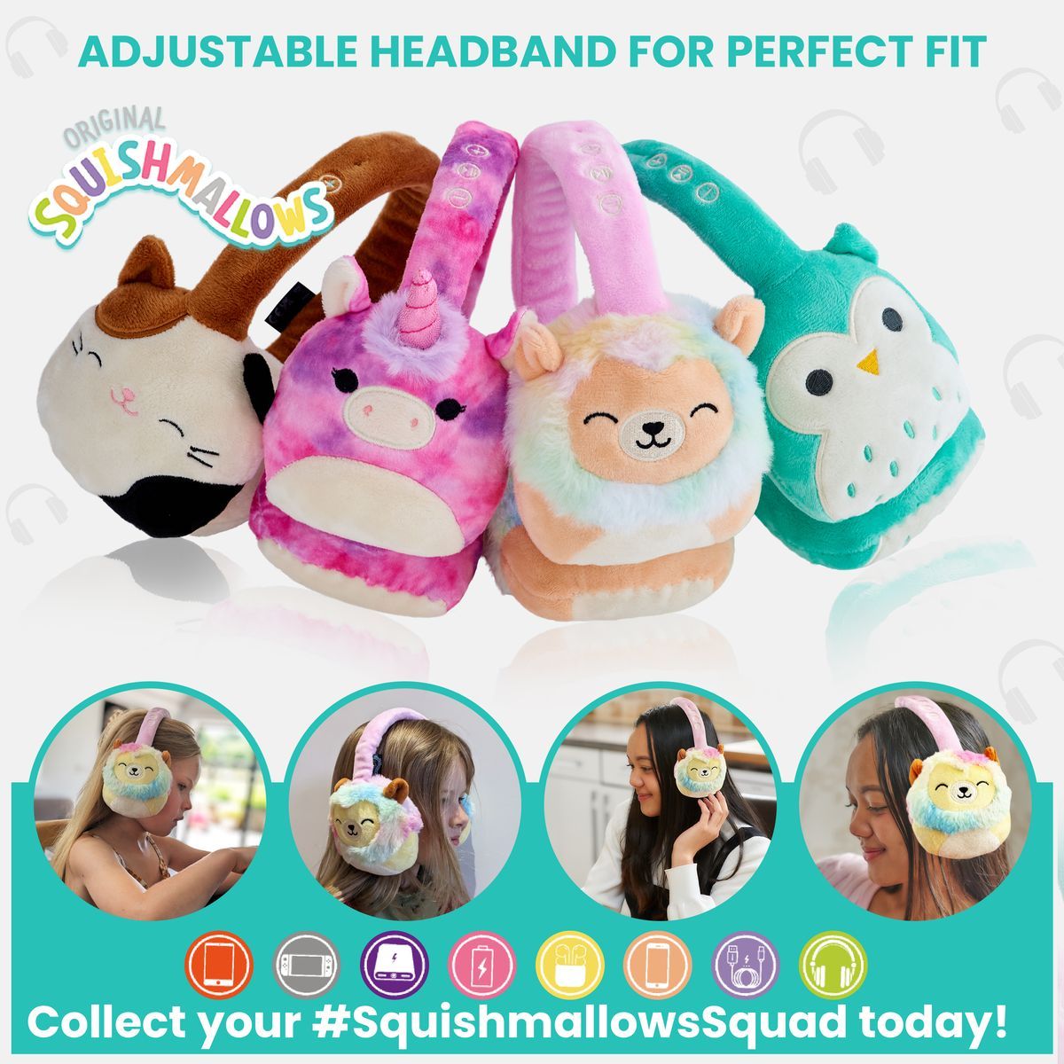 Lazerbuilt Squishmallows Plush Bluetooth Headphones - Leonard