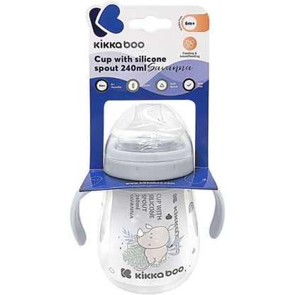 KikkaBoo Hrnek se silikonovým pítkem 240ml 6m+ Savanna Blue