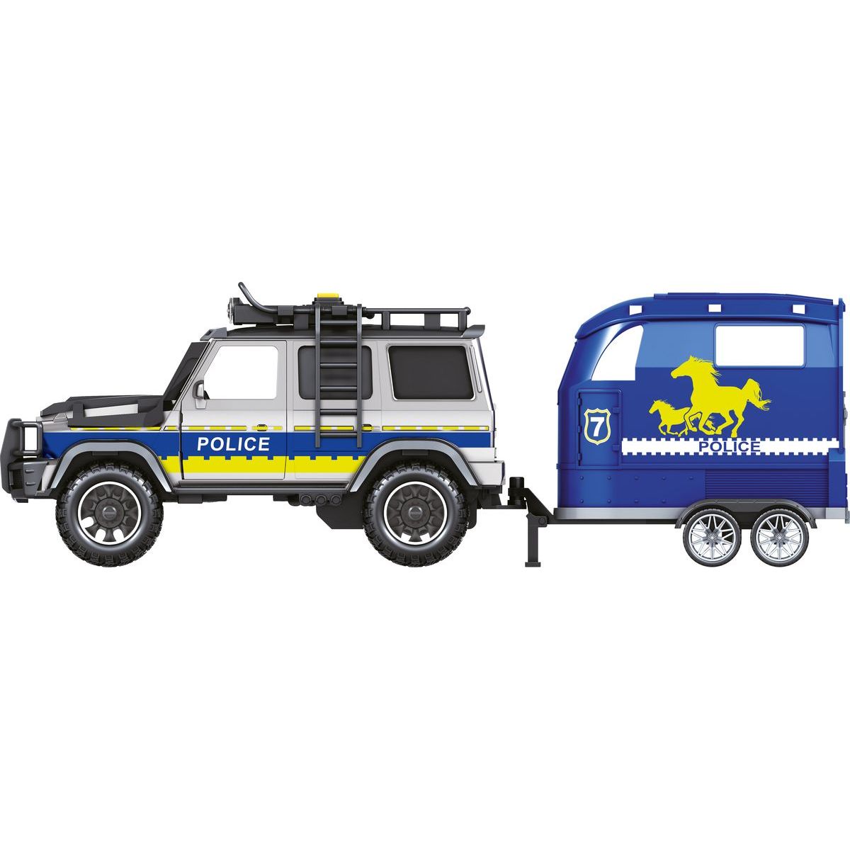 Sparkys CITY SERVICE CAR - 1:14 - Policejní auto s přívěsem a koněm (se zvukem a světly)