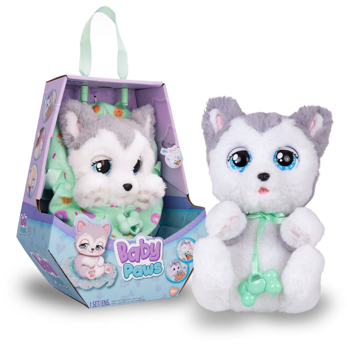 Baby Paws plyšové štěňátko bílošedé