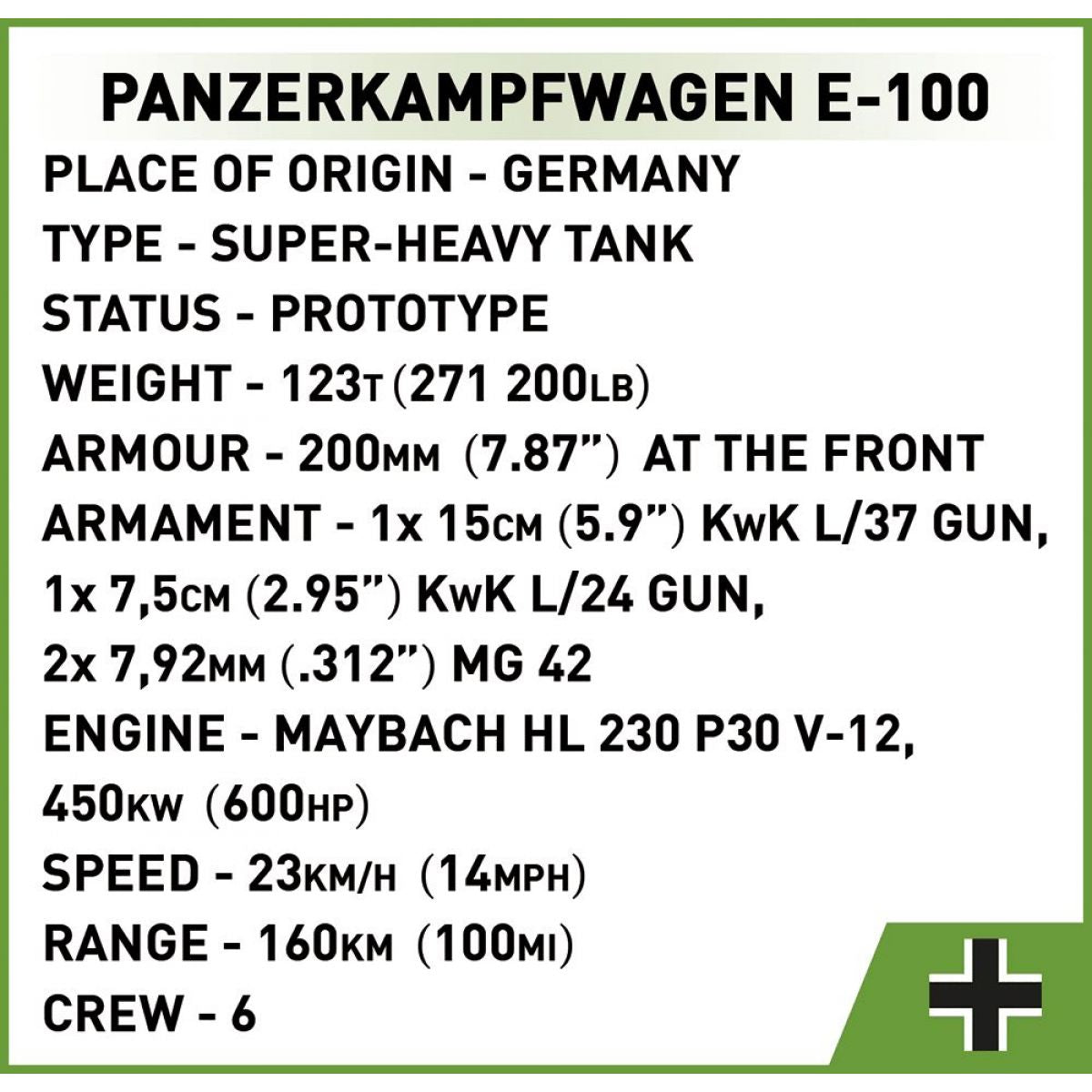 Cobi 2572 II. světová válka Panzerkampfwagen E-100