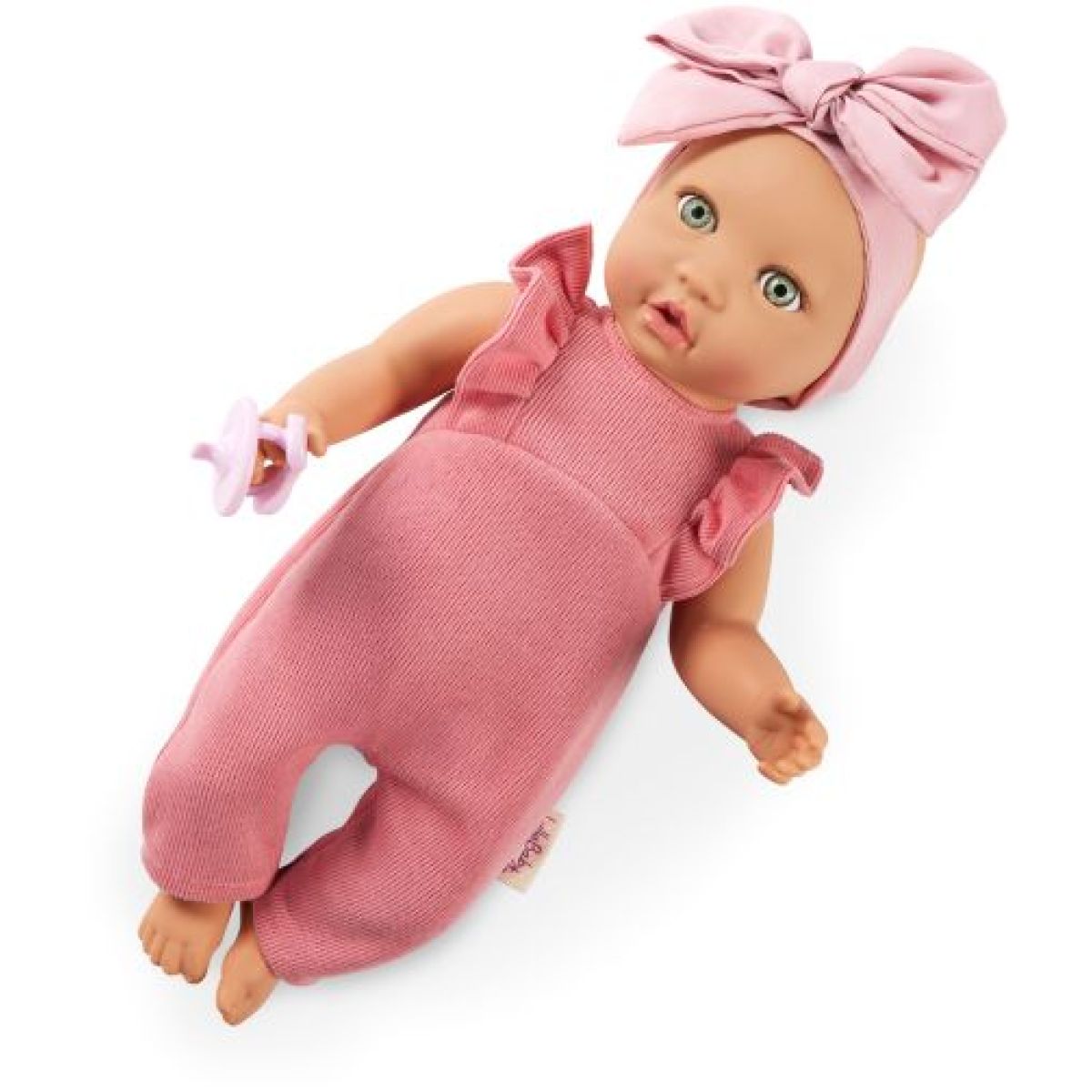 LullaBaby Panenka 35 cm v overalu s čelenkou Pink II