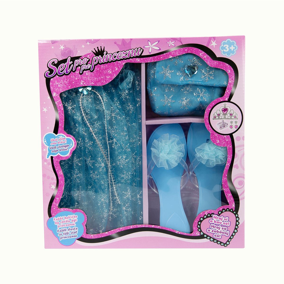 Alltoys Set pro princeznu modrý, sukýnka, pantoflíčky, kabelka