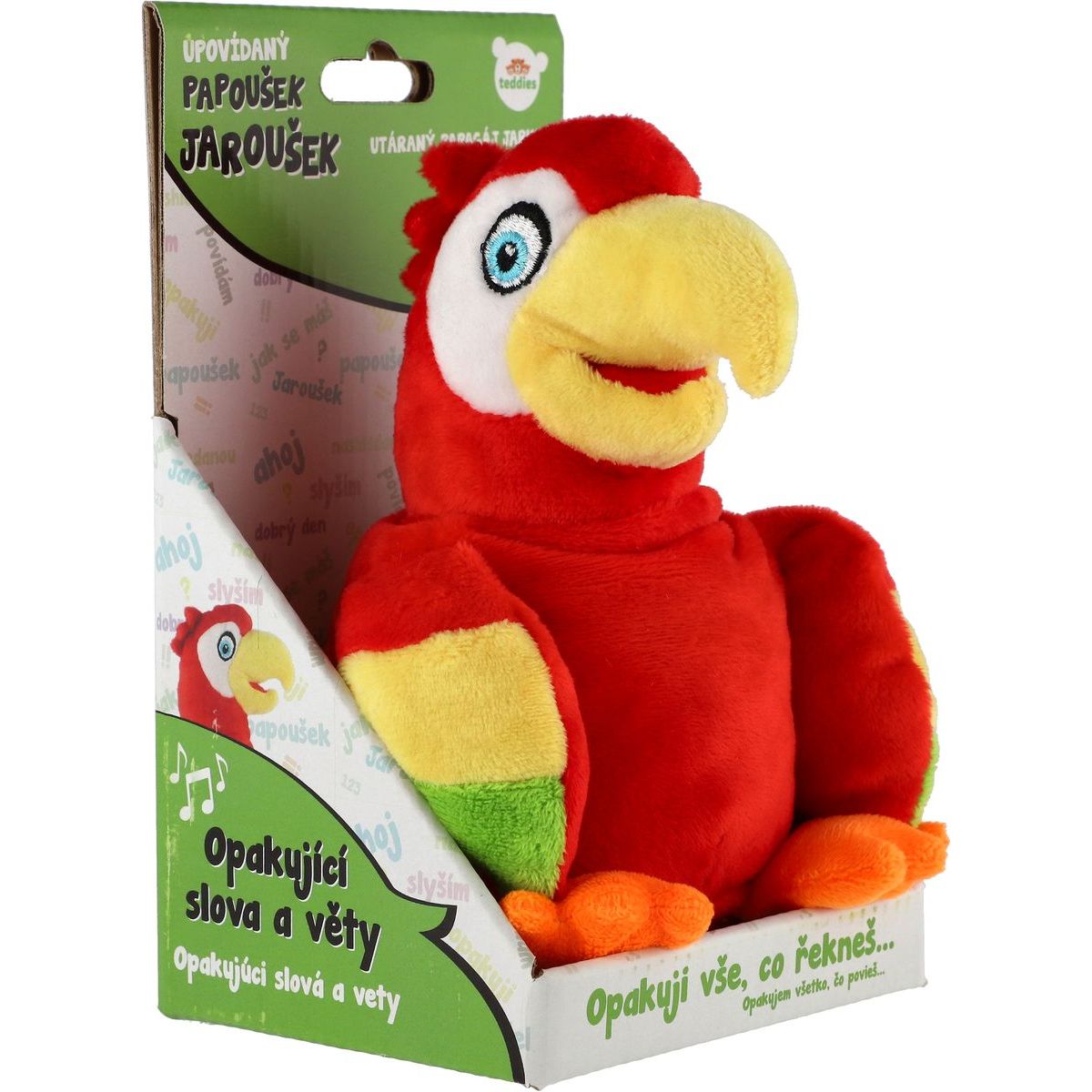 Teddies Plyšový papoušek Jaroušek opakující věty 18 cm