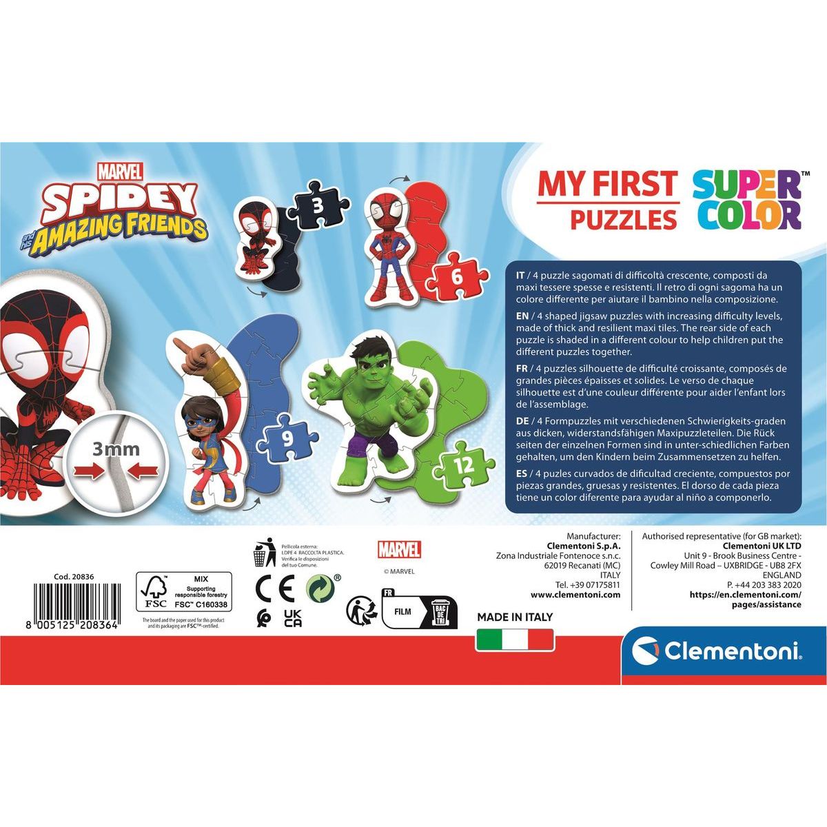 Clementoni Moje první puzzle 3, 6, 9 a 12 dílků Spidey Marvel