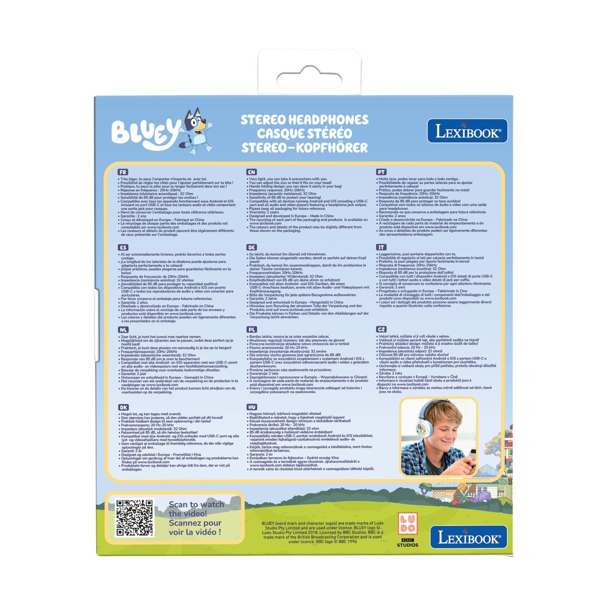 Lexibook Skládací drátová sluchátka Bluey s limitem hlasitosti