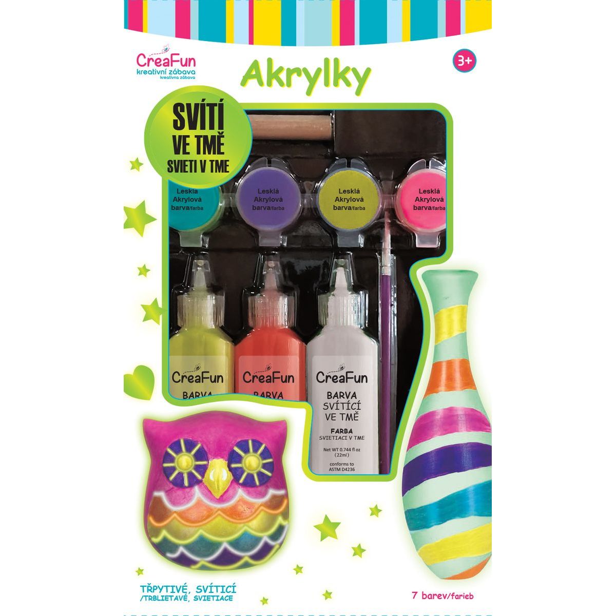 Sparkys CreaFun - Svítící akrylové barvy 7 barev