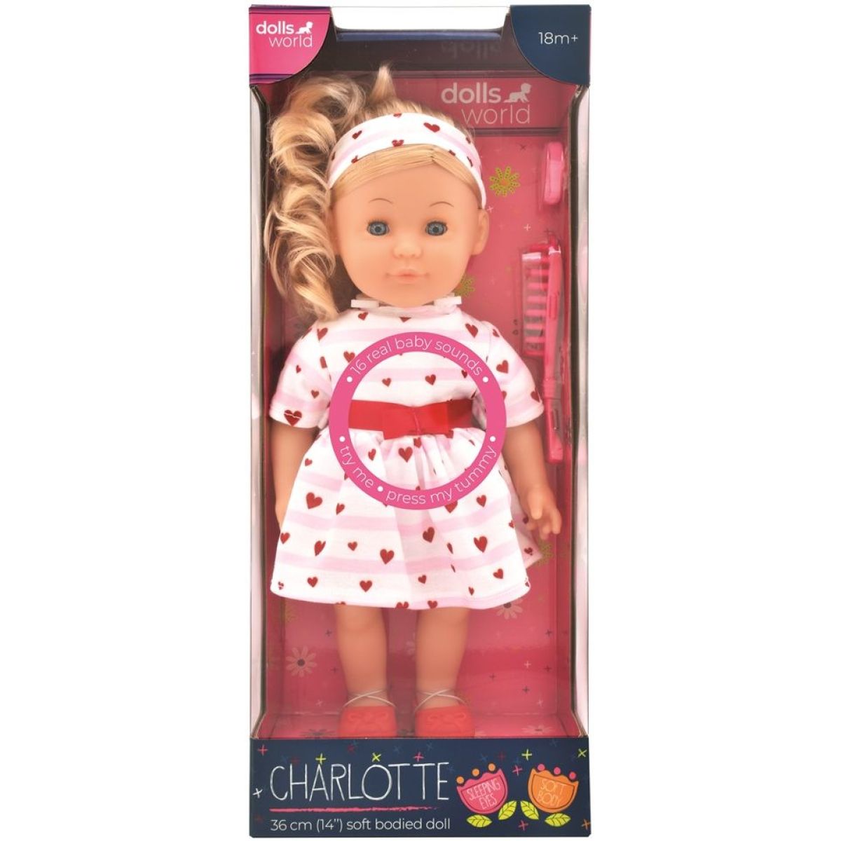Dolls World Módní panenka Charlotte - 36 cm: Růžová srdíčková princezna