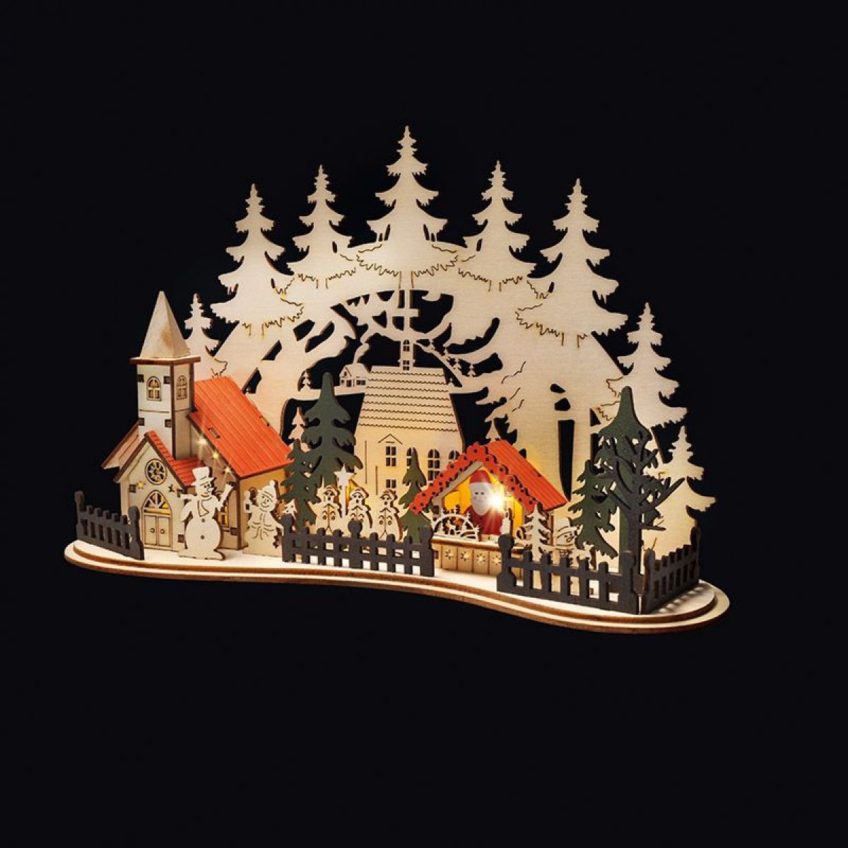 LED vánoční městečko s kostelem, 30 x 19 cm, 2 x AAA