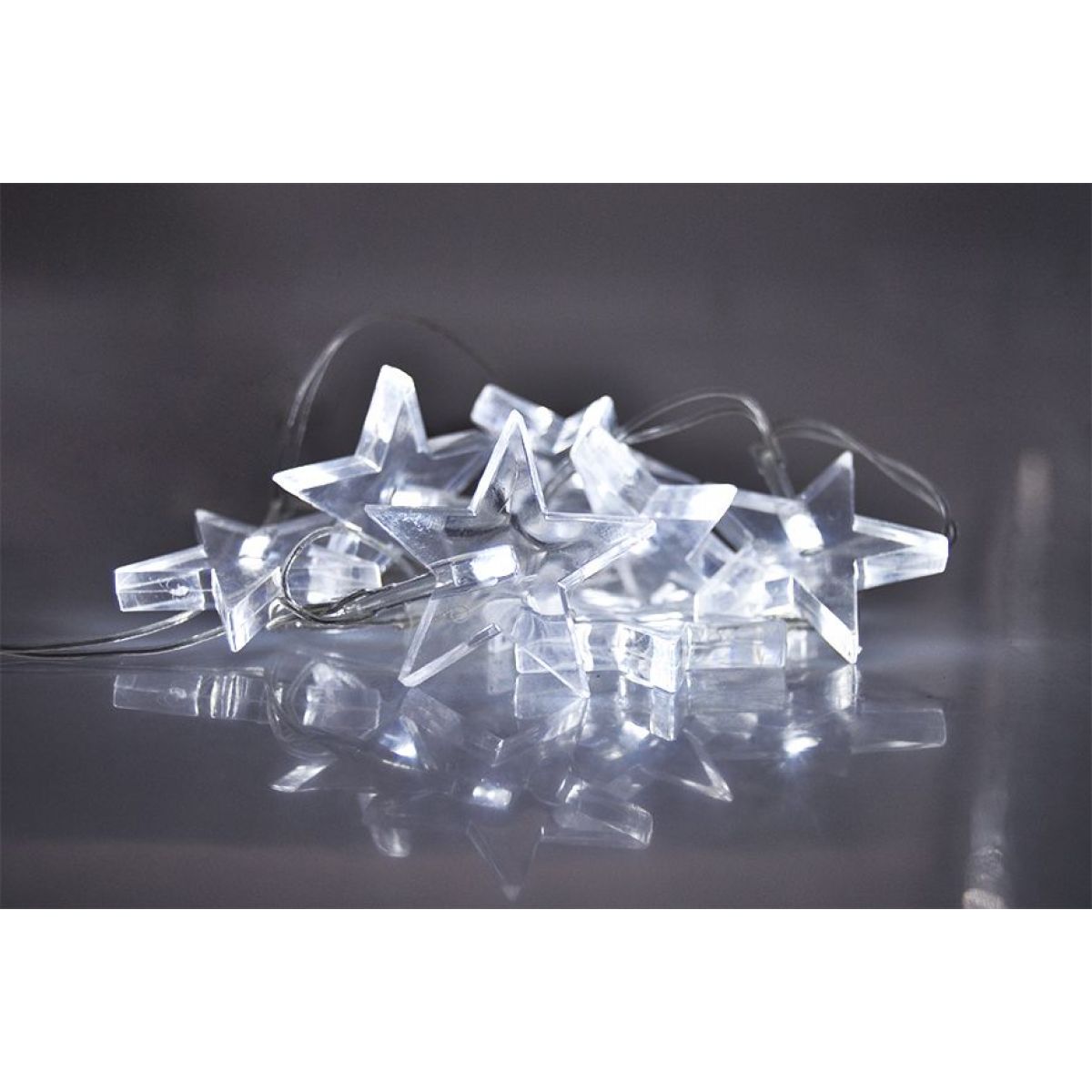 LED vánoční řetěz, hvězdy, 1,5 m, 10 LED, 2 x AA, bílé světlo