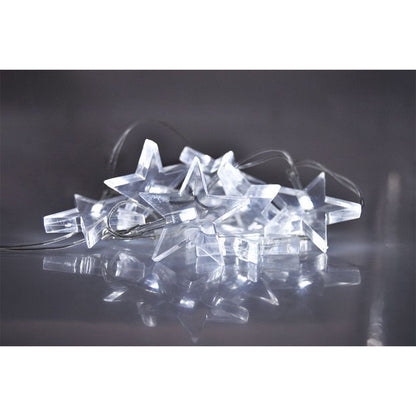 LED vánoční řetěz, hvězdy, 1,5 m, 10 LED, 2 x AA, bílé světlo